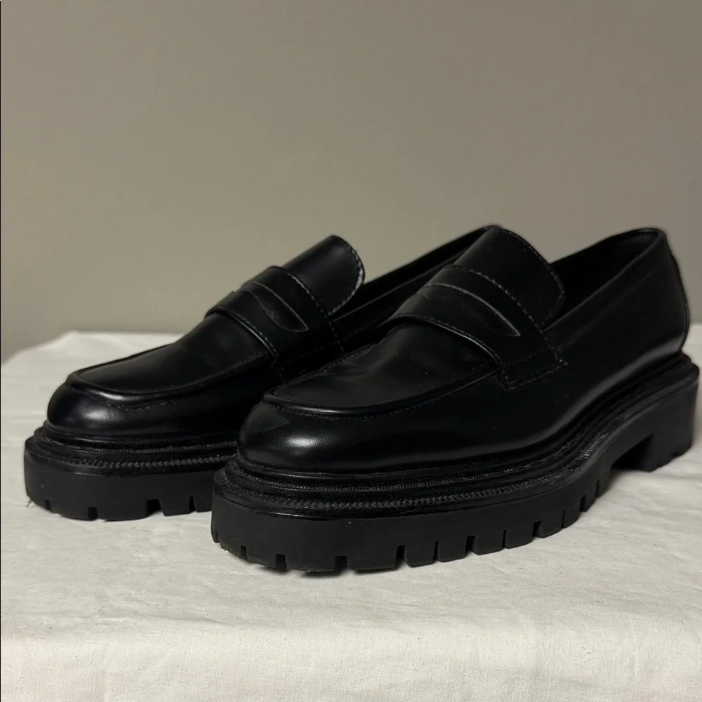 H&M Black Chunky Penny Loafers Size 40 – EUC, Modern Minimalist Style - Picture 1 of 7